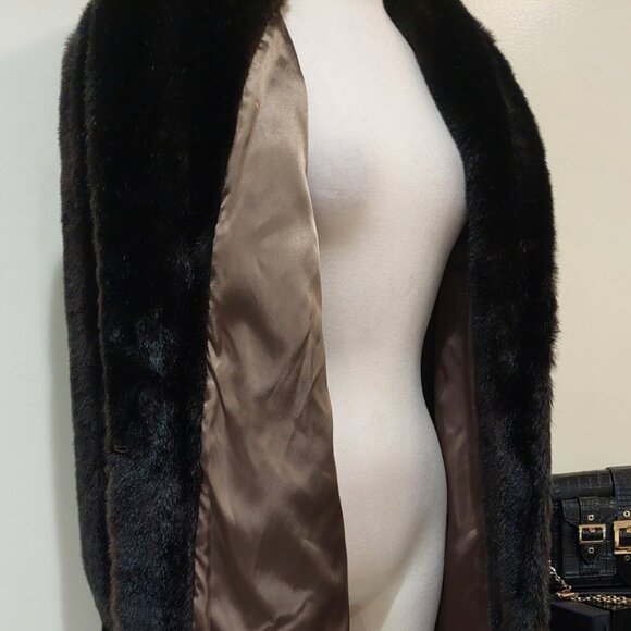💥VINTAGE GLAM💥VTG 70s/80s LUXURY FAUX MINK FUR LONGLINE COAT in DARK BROWN - Picture 13 of 16